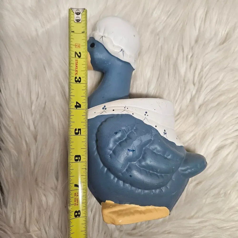 Vintage Country Goose Ceramic Wall Planter Blue White Figurine Mother Goose